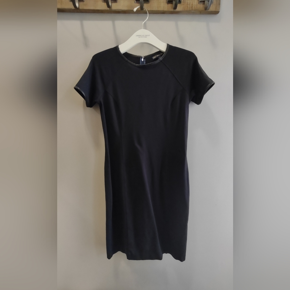 "346" Brooks Brothers Leather Trim Sheath Dress In Black Size 4